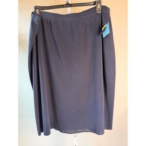 Ming‎ Wang Knit Pull On Skirt Womens 2X Navy Blue Acrylic Polyester Midi
